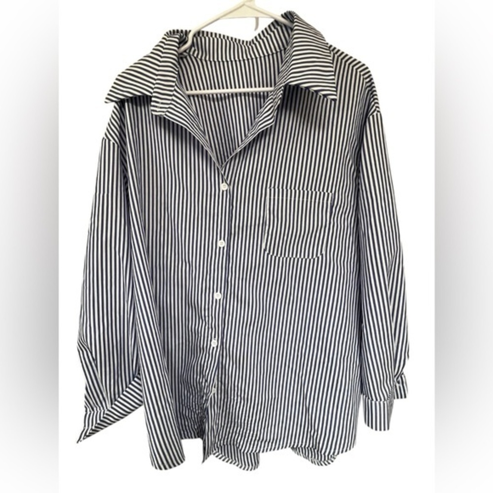 SHEIN Oversized Blue and White Striped Shirt